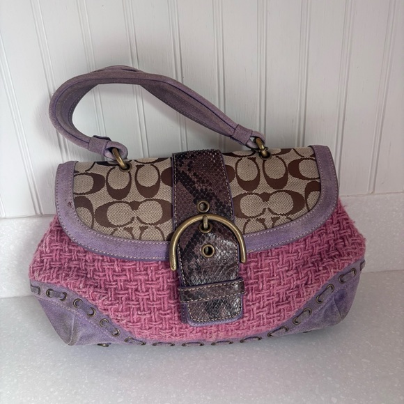 Vintage Coach Limited Edition Purple Suede and tweed handbag rare Y2K - Picture 1 of 11